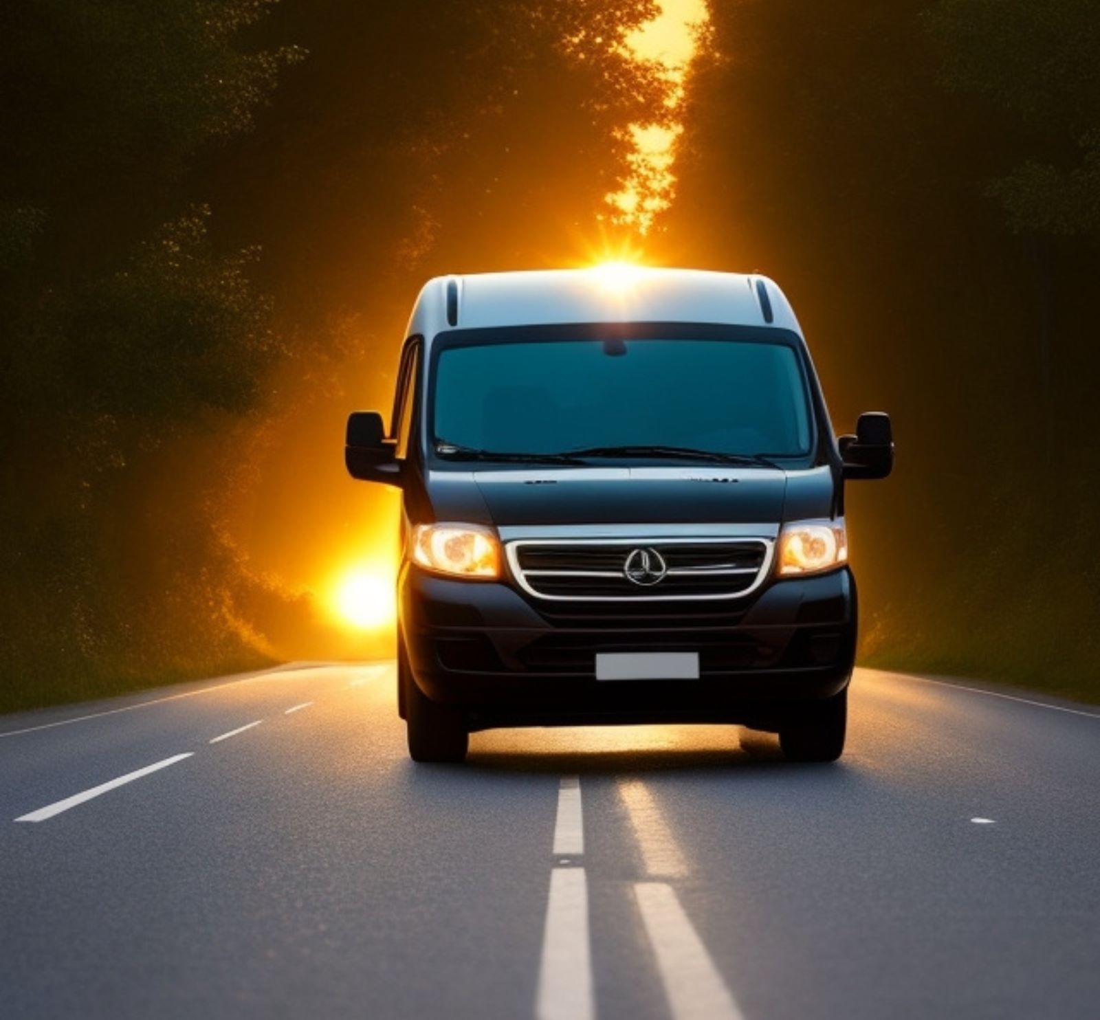 Napa Wine Tour Van at sunset on the road